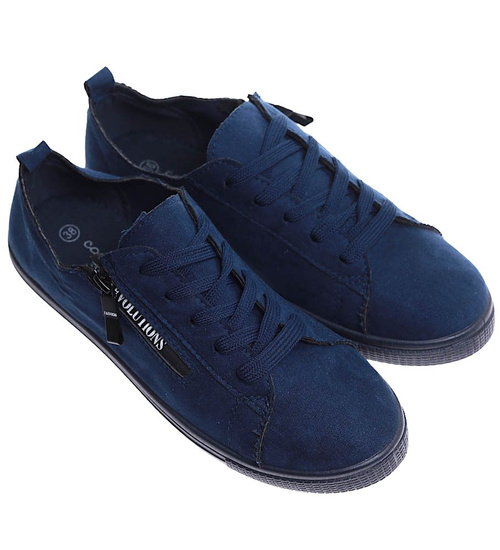 Sznurowane granatowe trampki damskie /E4-3 11671 T197/