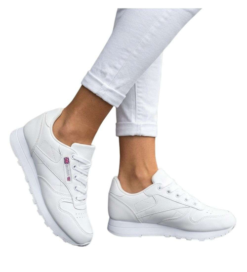 Białe sneakersy damskie sznurowane buty sportowe /C6-1 18670 T255/
