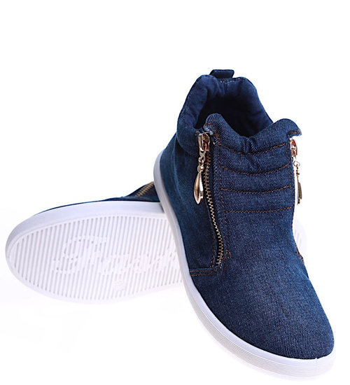 Granatowe jeansowe dziewczęce trampki z suwakami /E5-2 15535A T232/