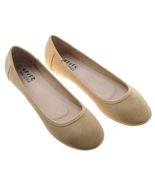 Ażurowe balerinki damskie Beżowe /C1-3 8420 S198/
