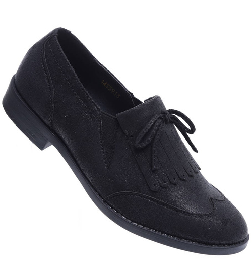 Wsuwane czarne półbuty loafersy damskie /B4-3 15753 T223/