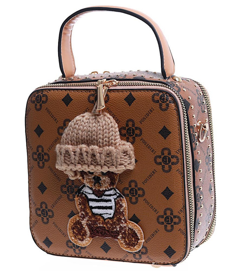 Camelowa torebka kuferek z misiem /H2 K18 TB503 S482/