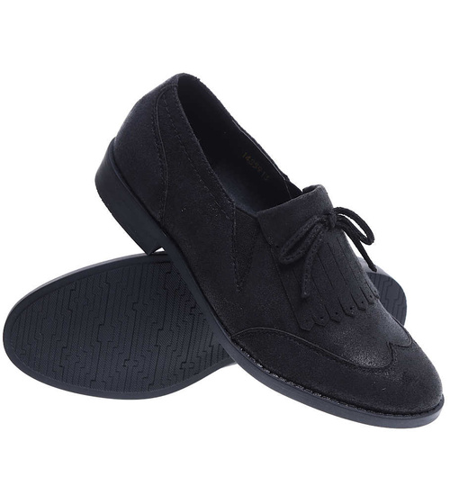 Wsuwane czarne półbuty loafersy damskie /B4-3 15753 T223/