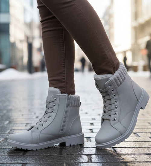 Zimowe szare botki trapery z futerkiem /A4-2 18613 T319/