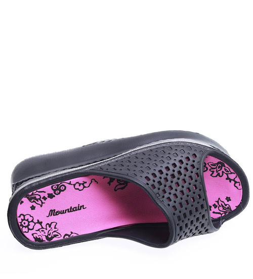 Wodoodporne czarne klapki basenowe na koturnie /E5-1 15589 S187/