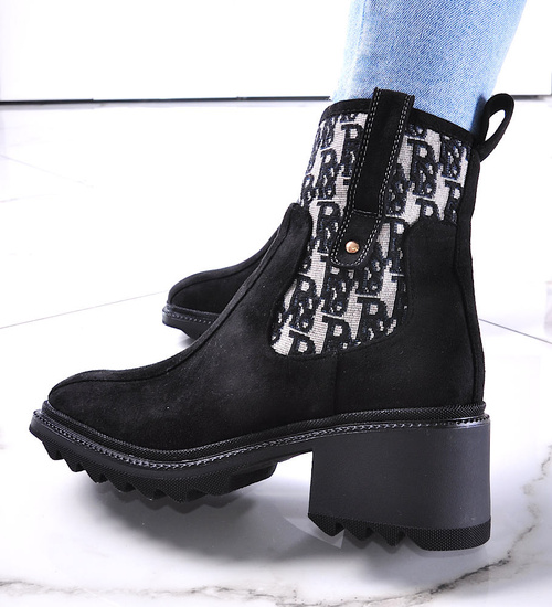 Czarne damskie botki workery /F2-2 18190 T293/