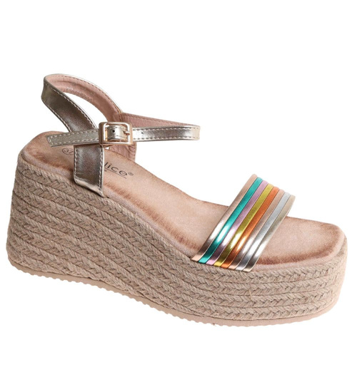 Sandały damskie na koturnie i platformie Kolorowe espadryle /A6-1 17870 G187/