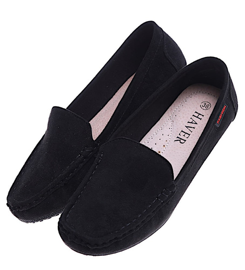 Czarne jesienne baleriny lordsy wsuwane mokasyny /E7-3 14672 T488/