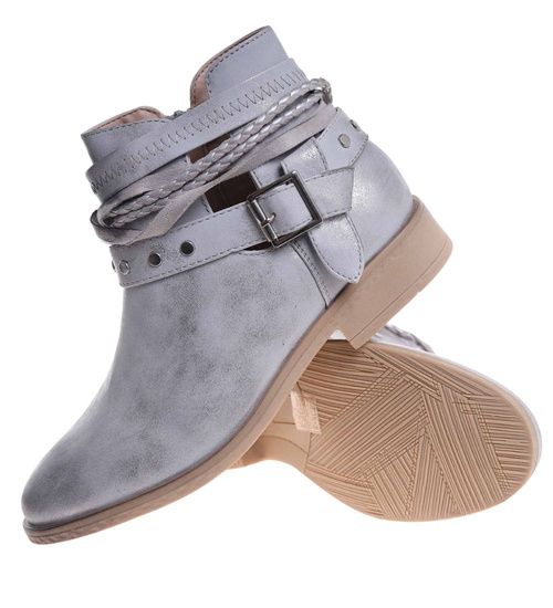 Srebrne damskie botki z wyciętą cholewką /D3-3 18515 T198/