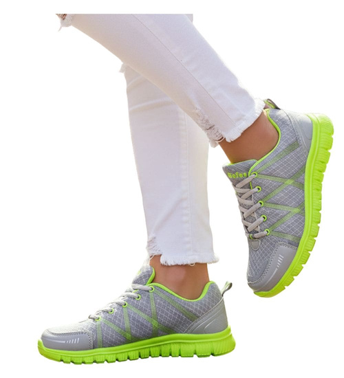 Sznurowane buty sportowe damskie Szare /G12-2 14798 S203/