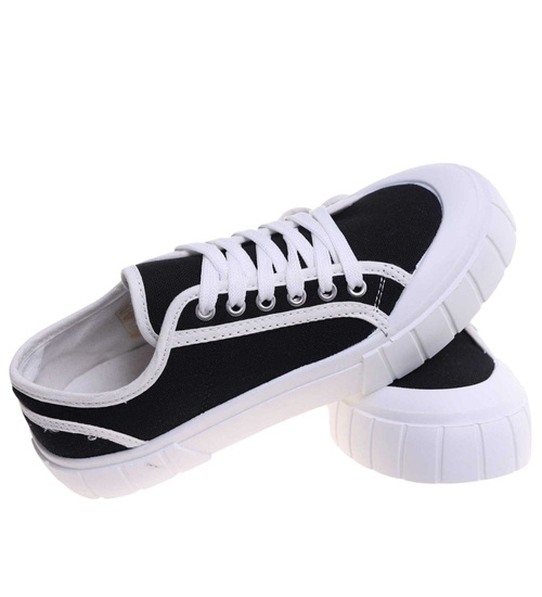 Sznurowane trampki damskie czarne /C3-3 H2 18068 T7/