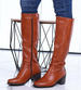 Karmelowe kozaki damskie na obcasie klocku /G6-1 15421 T430/