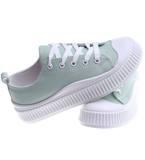 Miętowe damskie trampki na platformie /D7-2 14010 S396/