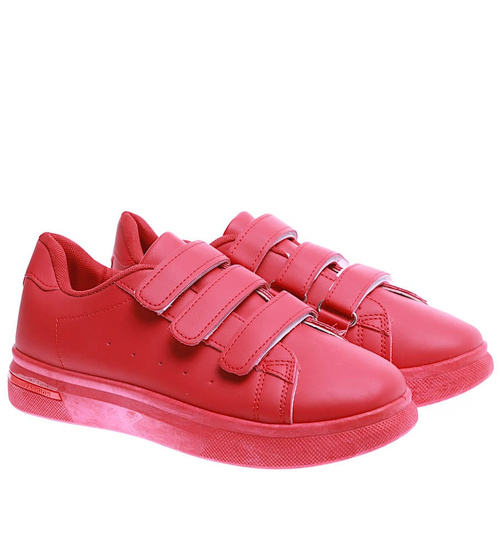 Czerwone damskie trampki na rzepy /E8-3 15712 T138/