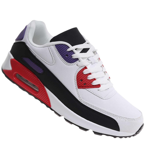 Wiązane biało fioletowe buty sportowe męskie /E9-3 17969 W385/
