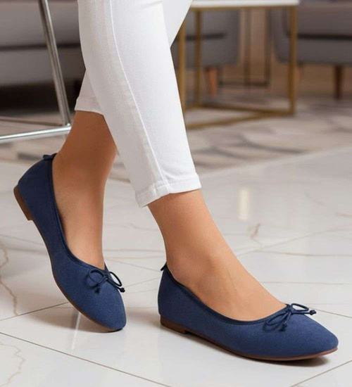 Baleriny damskie z kokardą buty zamszowe granatowe /D1-3 17541 G133/