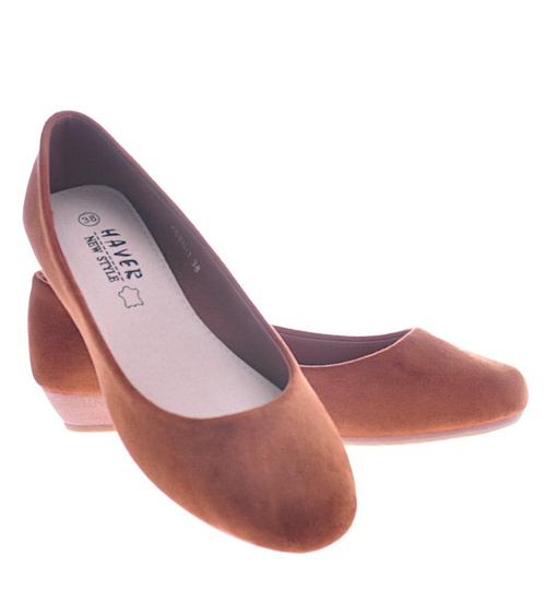 Damskie brązowe balerinki na niskim koturnie /F10-2 12556A T218/