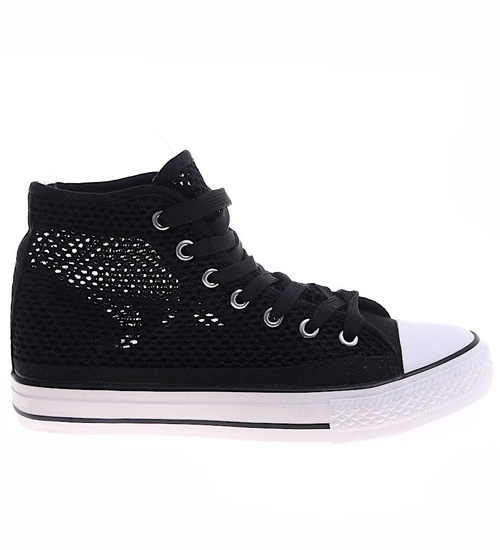 Ażurowe sznurowane trampki damskie Czarne /F1-1 16331 G9-84/