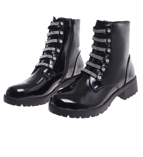 Czarne lśniące botki workery /F3-2 18386 W484/