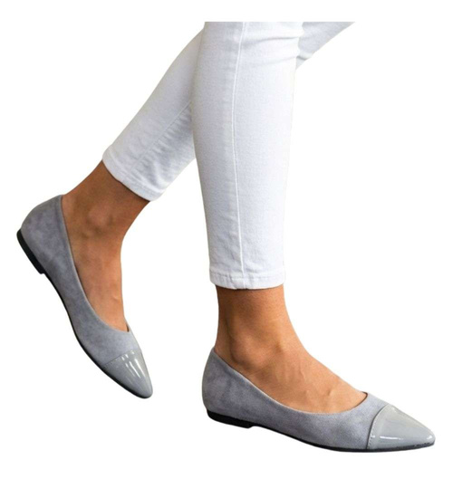 Szare baleriny damskie z zamszu /E1-2 18708 T087/