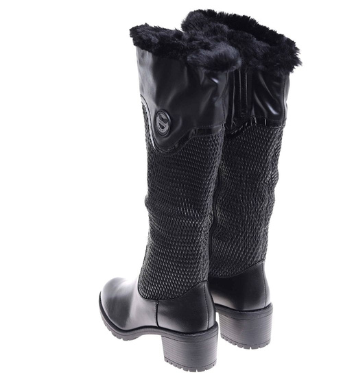 Ocieplane czarne kozaki na klocku /E2-1 +h2 12747 T126/