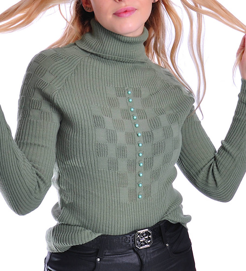 Oliwkowo zielony damski golf z guziczkami /D1-1 UB380 T197/