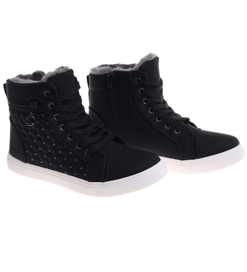 Zimowe czarne trampki z futerkiem /G3-2 18612 T396/