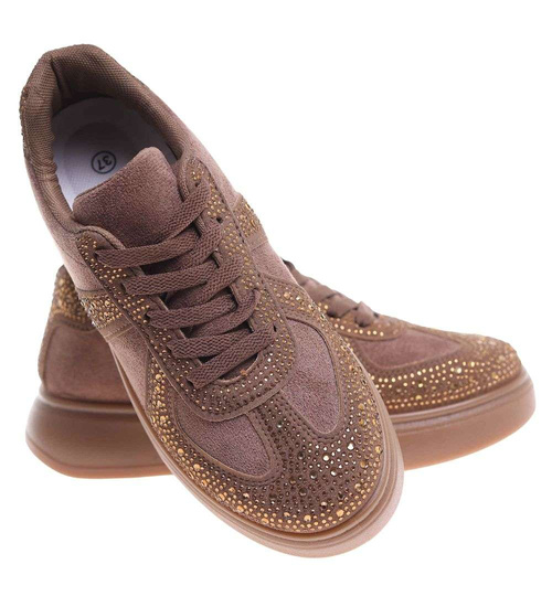 Czekoladowe trampki damskie na platformie /G11-1 18811 W288/