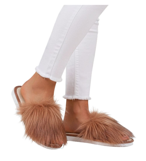 Rude damskie klapki z kudłatym futerkiem /F9-1 15312 S292/