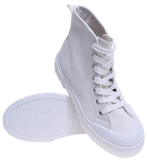 Białe wysokie trampki damskie z tkaniny /E9-3 15958 G157/