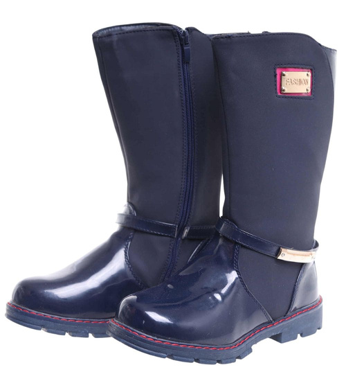 Granatowe dziewczęce kozaki z futerkiem /G5-1 18314 T255/