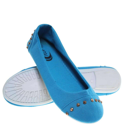 Materiałowe niebieskie baleriny jak tenisówki /D7-1  14388 T046/