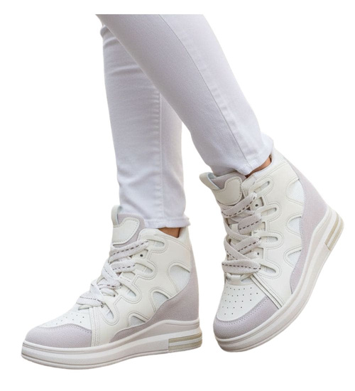 Beżowe trampki na koturnie /F8-3 15778 D430/