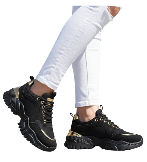 Wiązane sportowe buty damskie czarne /A6-2 13732 T598/