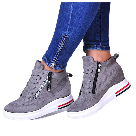 Szare trampki damskie Sneakersy na koturnie /C1-2 10786 T556/
