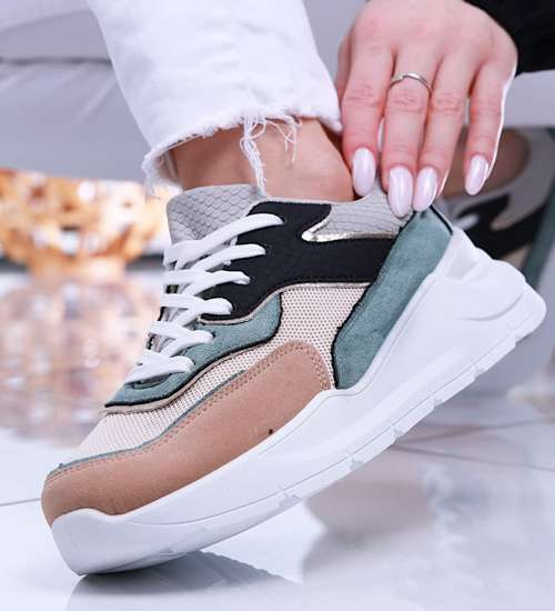 Wiązane sportowe buty damskie wielokolorowe /C3-3 13906 T299/