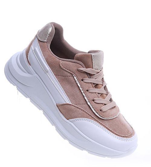 Wiązane sportowe buty damskie beżowe /F8-2 13919 T292/