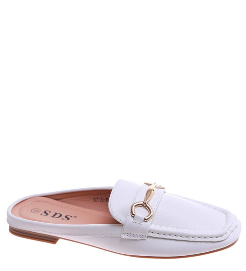 Klapki damskie płaskie białe /B5-2 17608 T182/