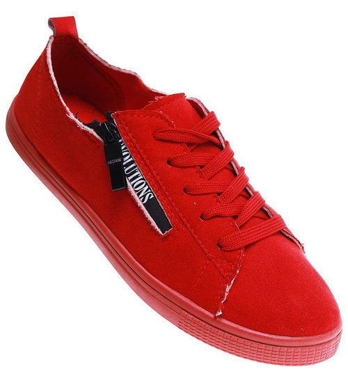 Sznurowane czerwone trampki damskie /D9-2 11656 T190/