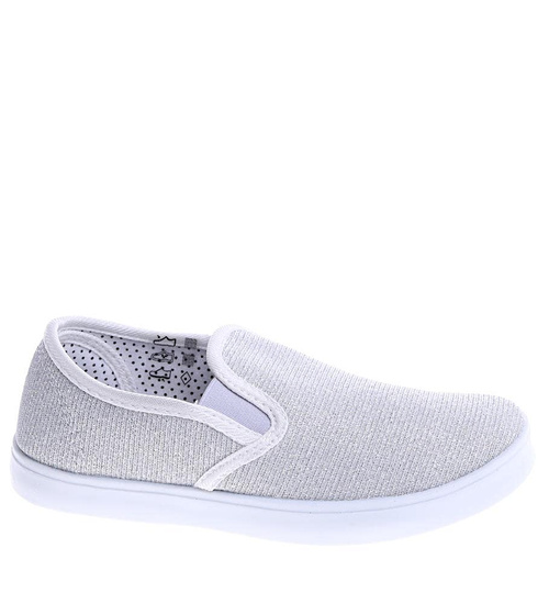 Wsuwane srebrne dziewczęce tenisówki slip on /G5-2 14827 T116/