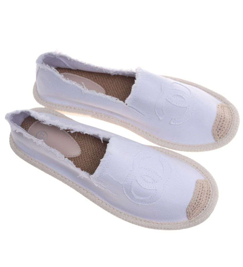 Białe espadryle z szarpaniami /F7-2 18728 T285/