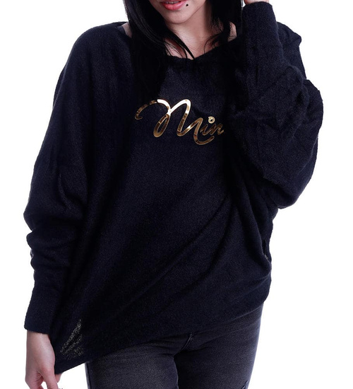 Czarna luźna bluzka nietoperz Minouu /H UB624 L732/