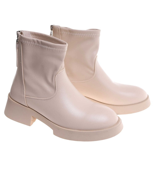 Beżowe botki na niskiej platformie /B3-2 18210 W212/