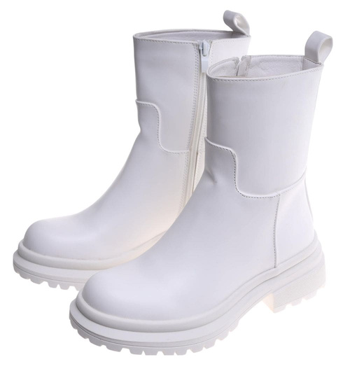 Botki damskie na płaskim obcasie Białe /A10-3 18262 W187 +H2/