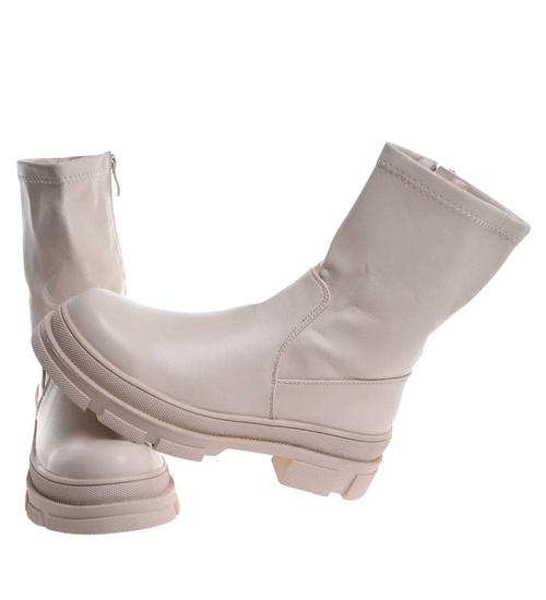 Beżowe zimowe botki workery na platformie /F9-2 18528 T288/