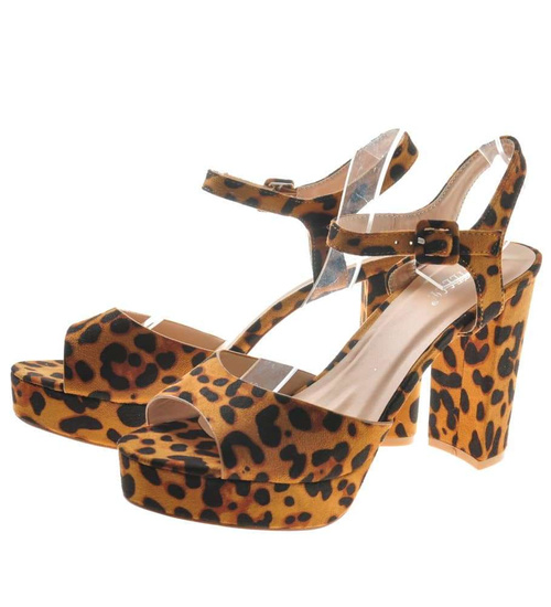 Sandały na słupku i platformie Leopart Print /F8-3 8418 S290/ 