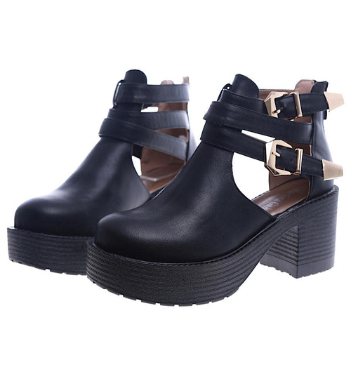 Wiosenne czarne botki na obcasie i platformie /B4-3 13497 S238/