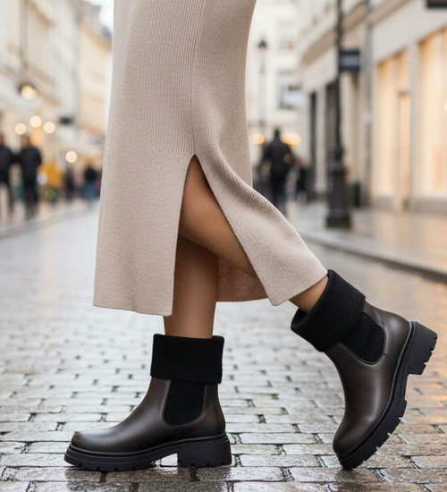 Grafitowe wsuwane botki zimowe /G3-1 18577 G381/