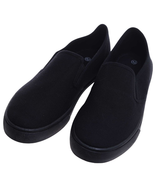 Czarne wsuwane męskie trampki slip on z tkaniny /A1-2 18148 T285/