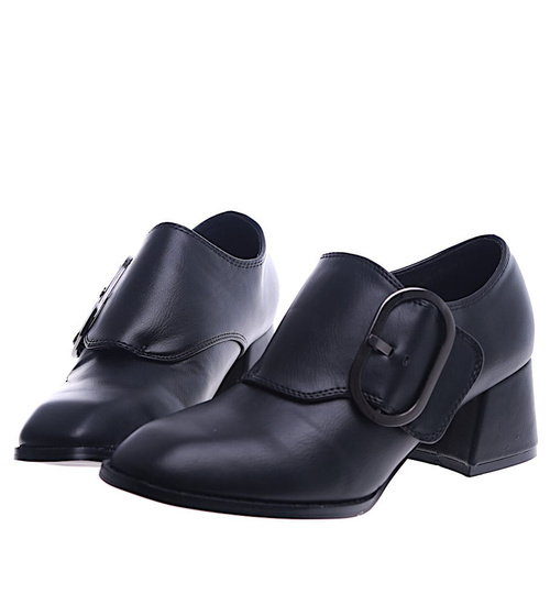 Czarne botki damskie na szerokim obcasie /C2-3 13480 S144/